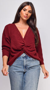 Savanne Twist Detail Convertible Sweater - Burgundy